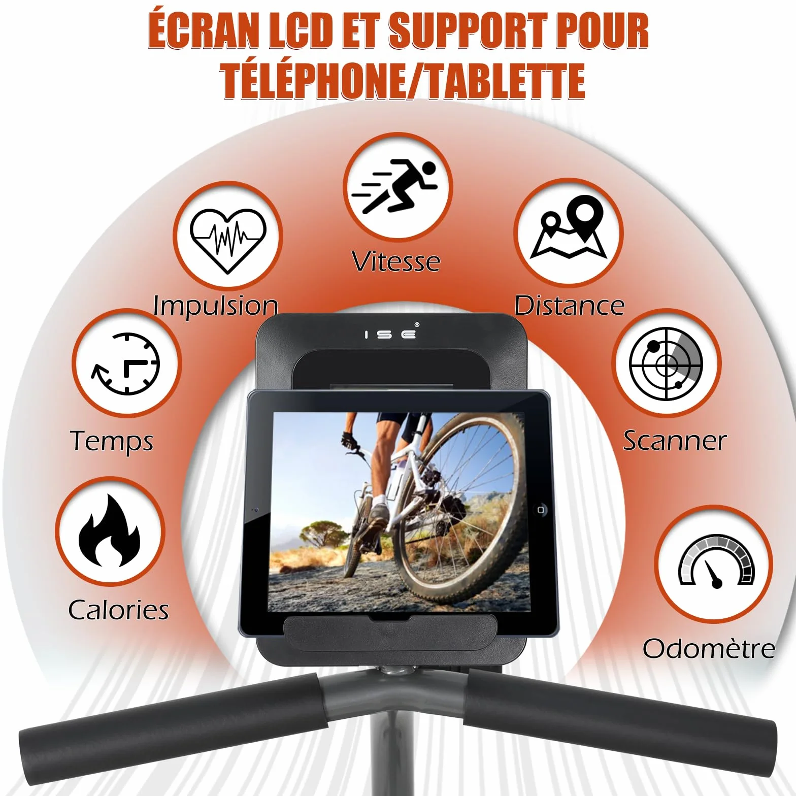 ISE Vélo d'Appartement Semi-Allongé Vélo Couché avec Frein Magnétique, Roues de Transport, Capteurs d'Impulsion, l'Ecran LCD, 8 Niveaux de Résistance Réglables, Velo d appartement Semi Allongé