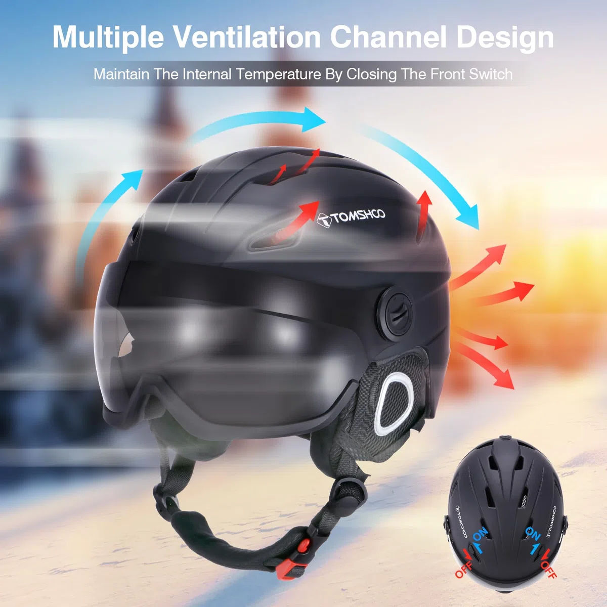 TOMSHOO Casque de Ski avec Visière Détachable, Casque de Snowboard pour Adulte Femme Homme Certifié Professionnel Casque de Neige avec Amovible intégré Visiere